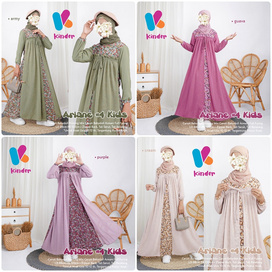 ARIANE DRESS ANAK / 18.7 / BAHAN CERUTY BABYDOLL FULL FURING/ LD 86 CM / PB 120 CM / ANAK 10-12 TH / KINDER