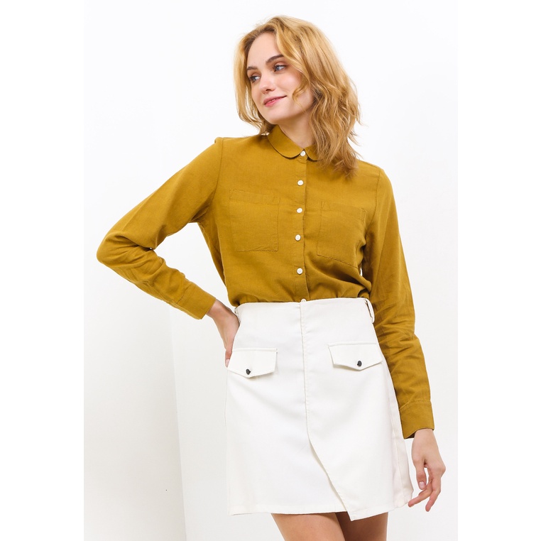 Kemeja Wanita Giordano Original Kombinasi Cewek Basic Timeless Katun Women's Linen Shirt Perempuan