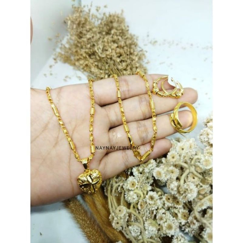 VIRAL SATU SET PERHIASAN BAMBU LAPIS EMAS ASLI KADAR 88,9 ANTI LUNTUR ANTI KARAT,,, SATU SET PERHIAS