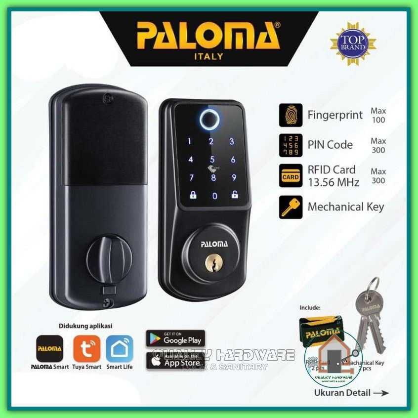 Kunci Pintu Digital Paloma QHDLP 4121 Smart Digital Wifi FingerPrint Hitam Password Kunci