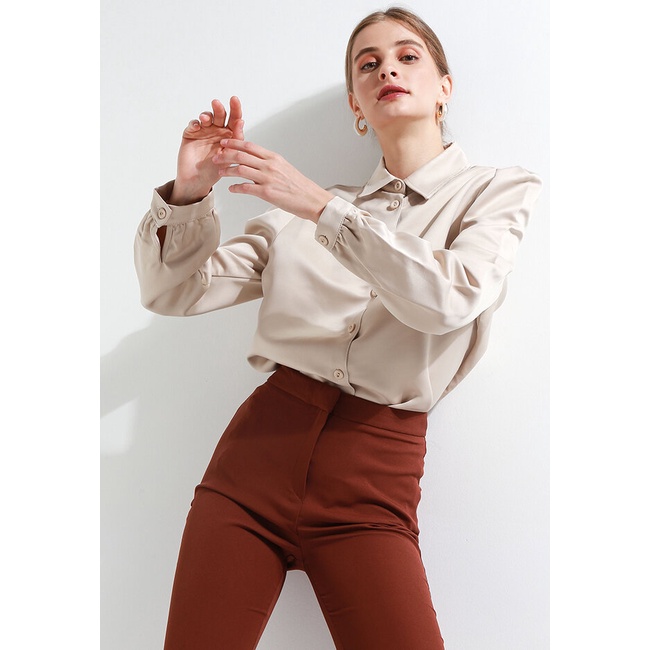 Kemeja Wanita Benang Jarum Original Vintage Cewek Poliester Emily Shirt Perempuan