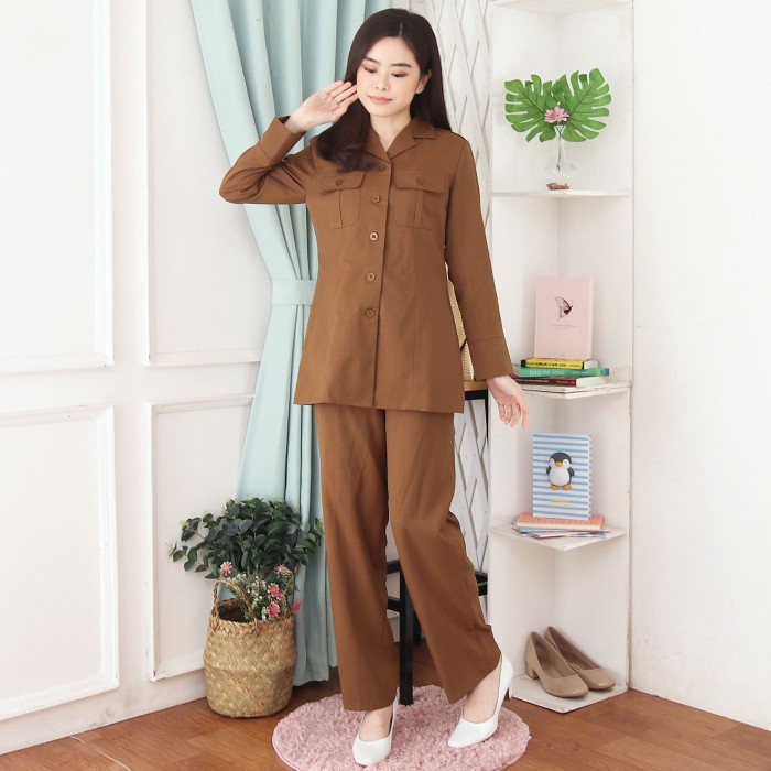 Terlaris Seragam Pns Wanita Jas Pemda Wanita Pdh Guru Set Celana - 7005 Cokelat