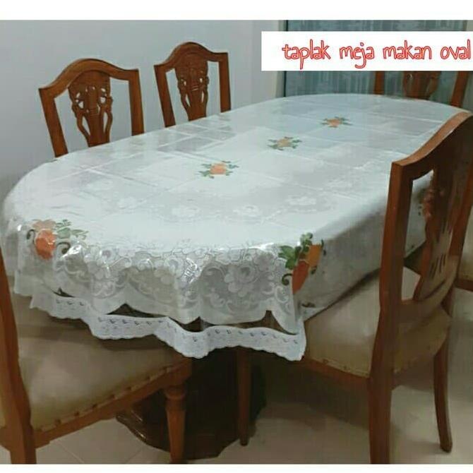Taplak meja makan plastik tebal renda sisi 6/8 kursi import