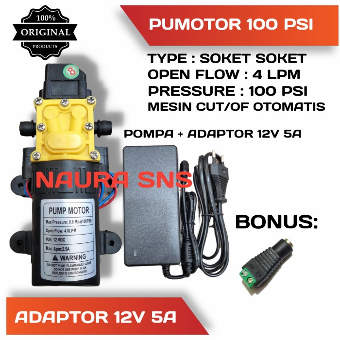 DINAMO POMPA DC 12 VOLT +ADAPTOR 5A / POMPA AIR ALAT CUCI MOTOR MOBIL