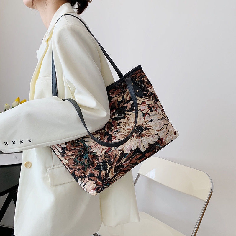 Sera high-end tote bag kapasitas besar tas wanita 2021 mode trendi baru all-match oil painting canvas portable shoulder bag