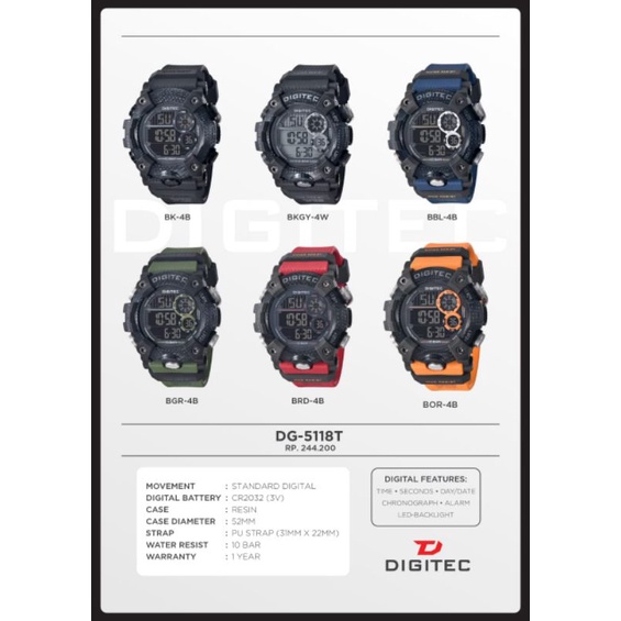 Jam Tangan Pria DIGITEC 5030/5096/5033/5150  5118T Body Bulat Original
