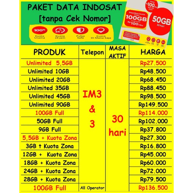 Kuota Indosat Murah 100GB Paket Unlimited IM3