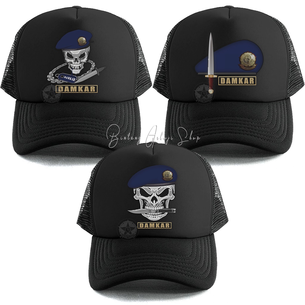 (Exclusive) Topi Pemadam Kebakaran - DAMKAR Baret Biru Tua Light Gold