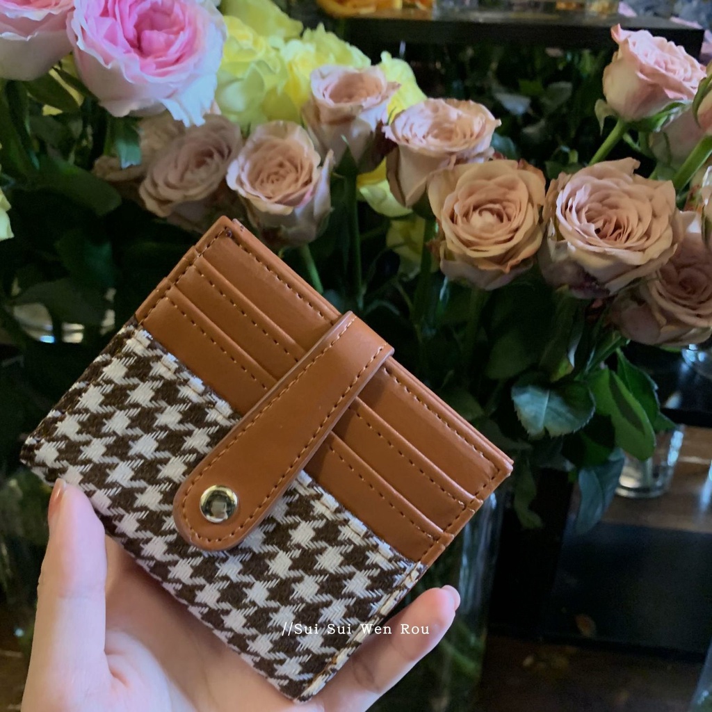 Sera film retro perasaan in angin dompet wanita multi-fungsional musim gugur dan musim dingin retro houndstooth kompak kartu tas bus kartu bank