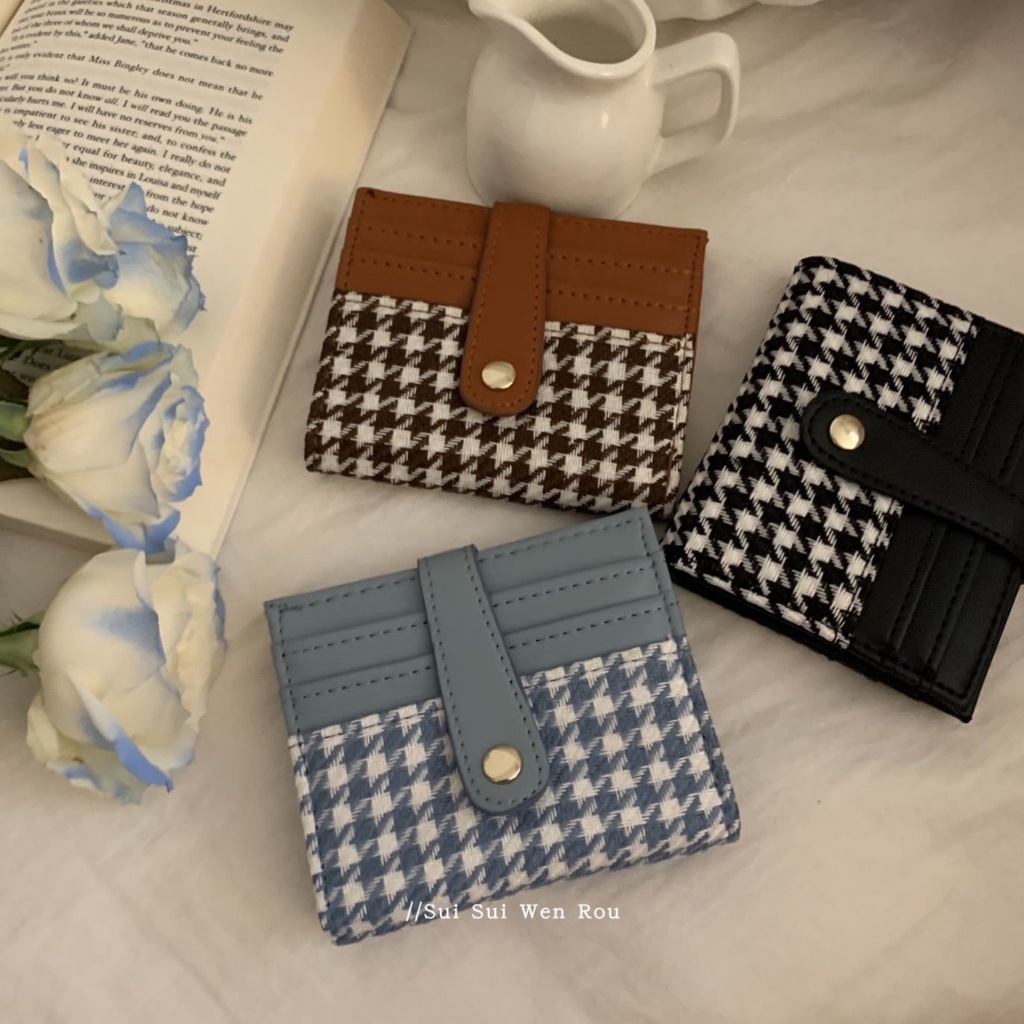 Sera film retro perasaan in angin dompet wanita multi-fungsional musim gugur dan musim dingin retro houndstooth kompak kartu tas bus kartu bank