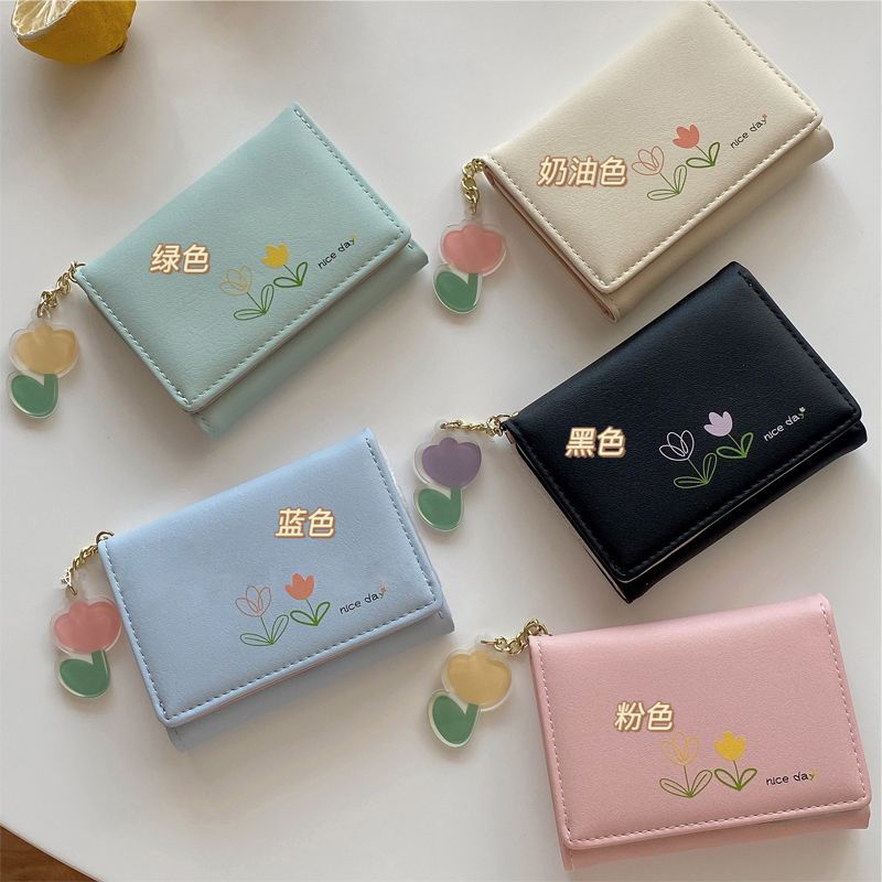 Sera simple retro ins style tulip women s short section small and beautiful simple mini college student multi-card coin purse