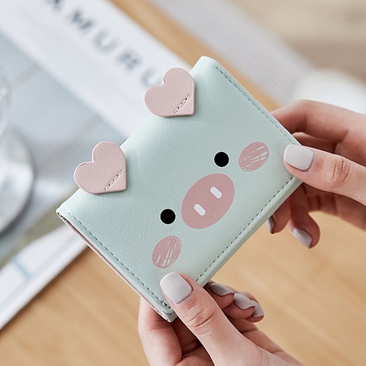 Sera pig coin purse 2023 ins girl student cute cartoon simple short wallet card bag