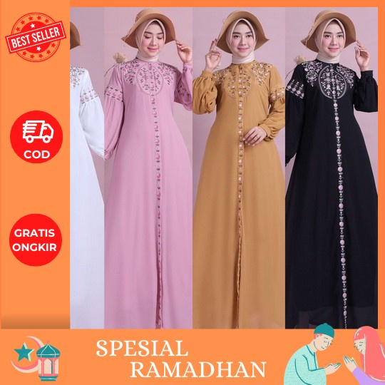 Azizah Mutiara Dress Kaftan - Kaftan Modern Kaftan Wanita Gamis Lebaran Kaftan Mutiara - Kaftan Ceru