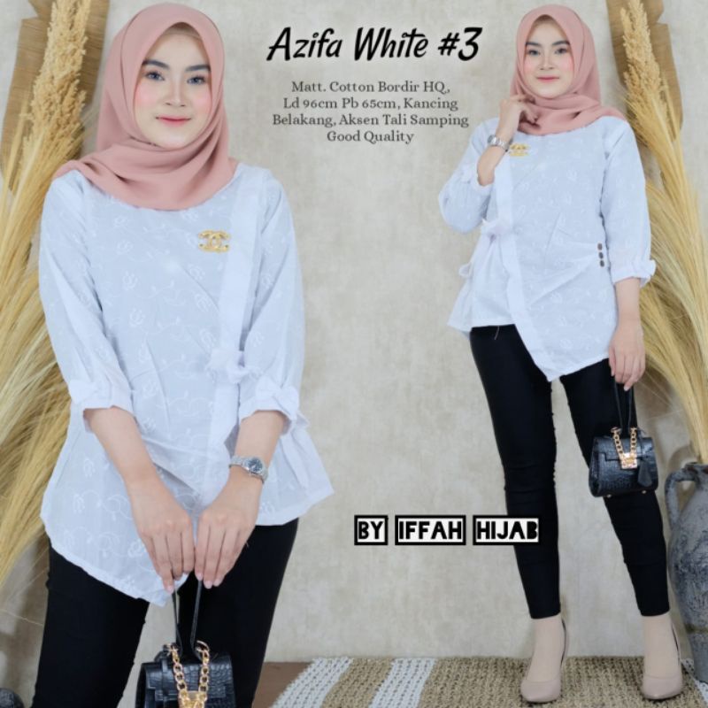 Tunik putih bordir wanita high quality Azifa White # 3 blouse putih bordir wanita trendy baju atasan