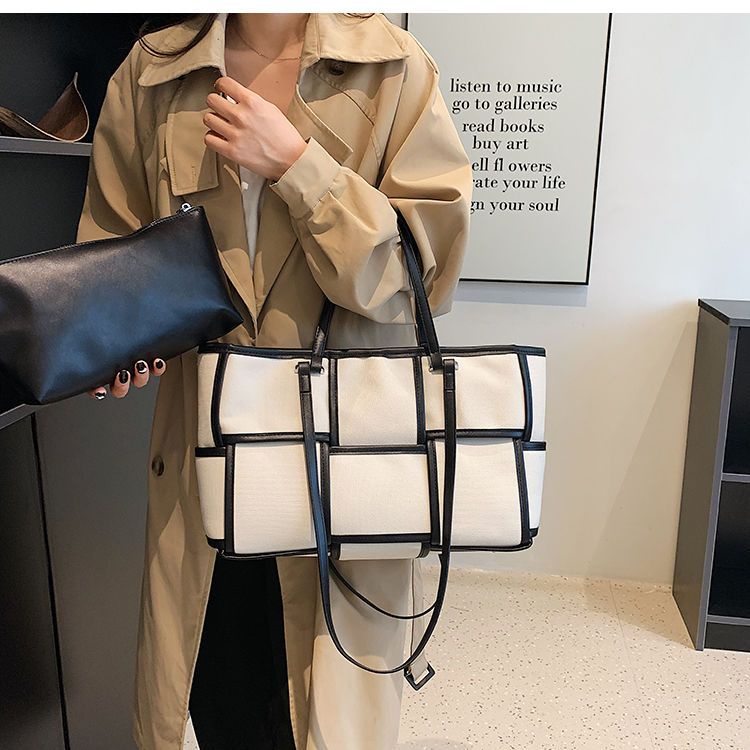 Sera kapasitas besar anyaman kanvas tas 2023 baru tas wanita tas fashion tas komuter tas bahu tas jinjing tangan