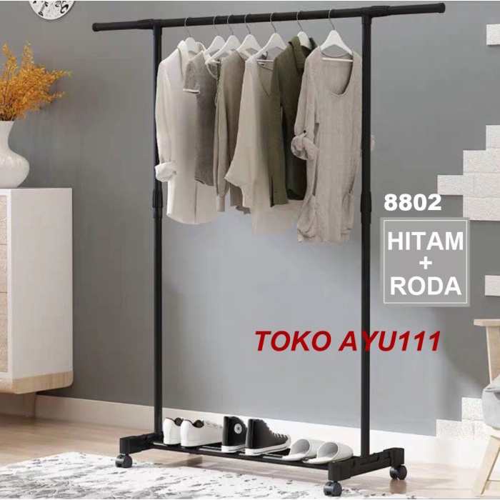 hanger Stand hanger single rak Serbaguna dengan 4 roda Hitam - Hitam TANPAroda(X6X3) gantungan baju 