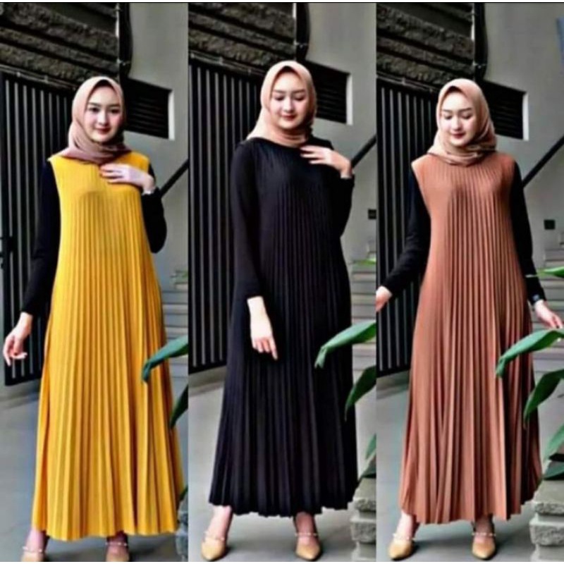 (FREE ONGKIR)LONG DRESS PLISKET/GAMIS KUTUNG/DRESS /DRESS MUSLIM