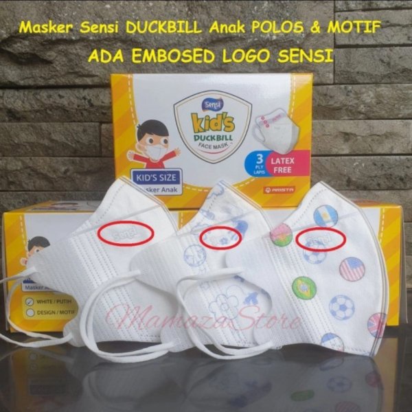 Masker Sensi Duckbill Anak 3Ply Motif &amp; Polos Kids Embosed Sensi - Db