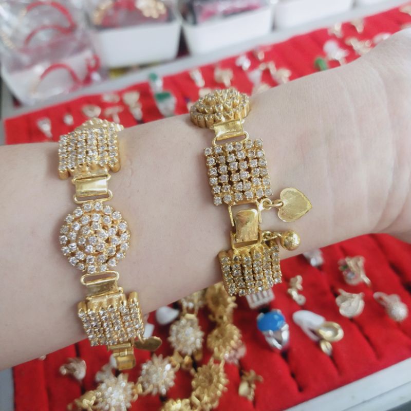 Emas Swasa Gelang full Permata Diamond Zicron Bulat kotak Lapis Emas 24k Replika Emas Berlian