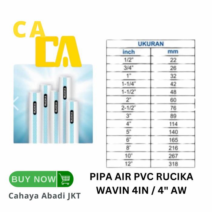 Terlaris Pvc Pipa Air Pvc Rucika Wavin 4In / 4" Aw