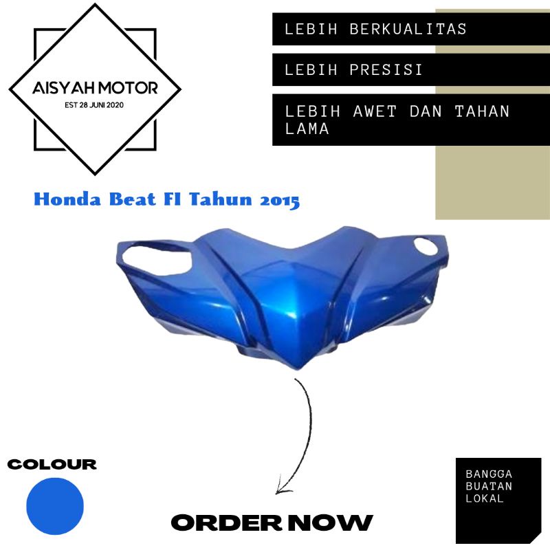 Cover Bodi Batok Depan Tameng Honda Beat FI Warna Biru Tahun 2015