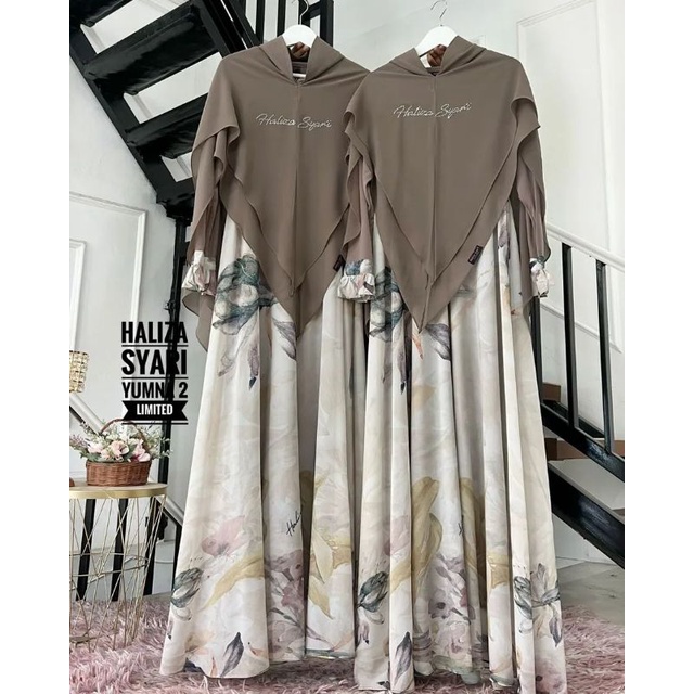 Yumna 2 khimar polos series set gamis original brand by haliza syari