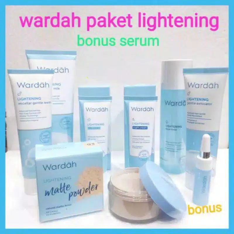 Wardah Paket Wardah Lightening Series 8 in 1 bonus serum (Bedak Tabur Matte Powder)