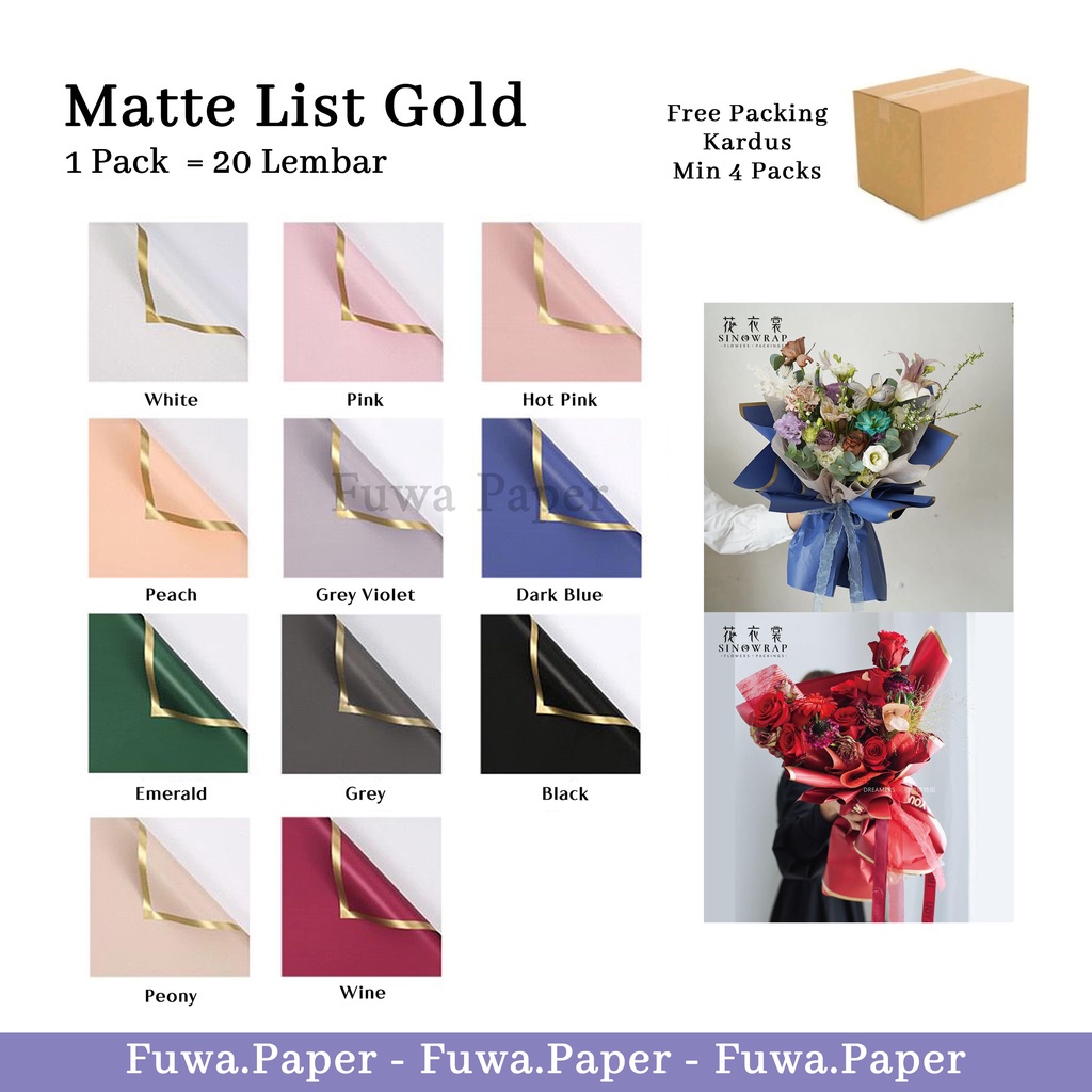 

Matte List Gold Flower Wrapping Paper Waterproof (1 Pa = 20 Lembar) // Korean Wrapping Kertas Buket