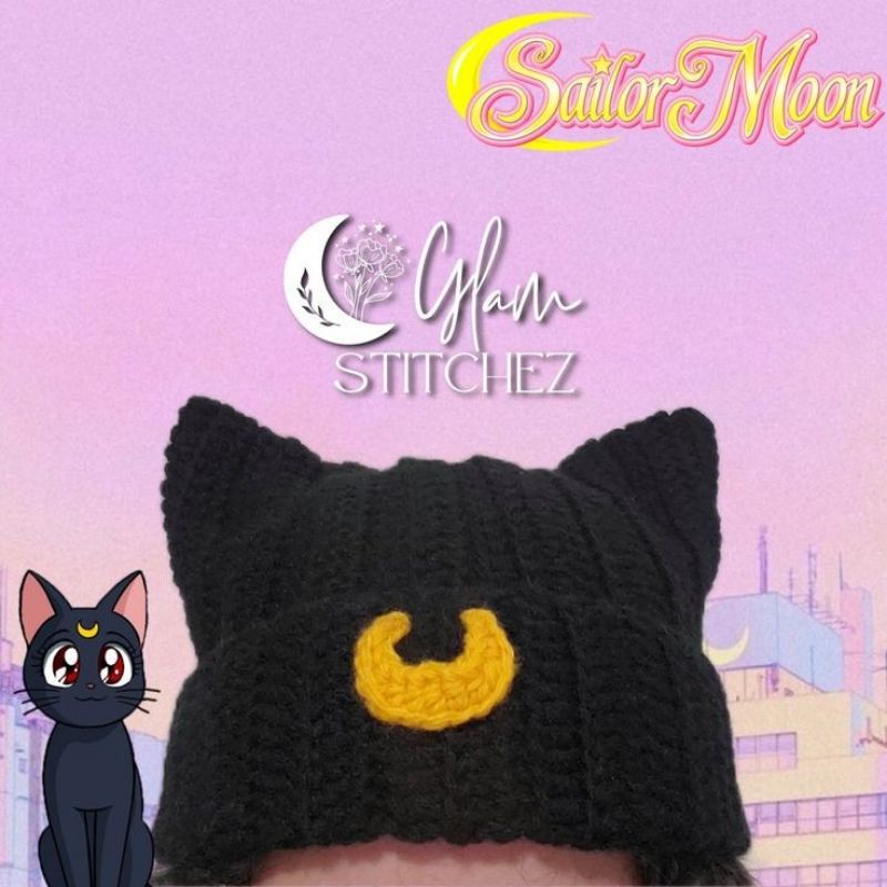 HANDMADE SAILOR MOON LUNA KITTY BEANIE CAT EAR LOVERBOY HAT/HENDERY WAY V/JISUNG NCT DREAM/NCTZEN/NC