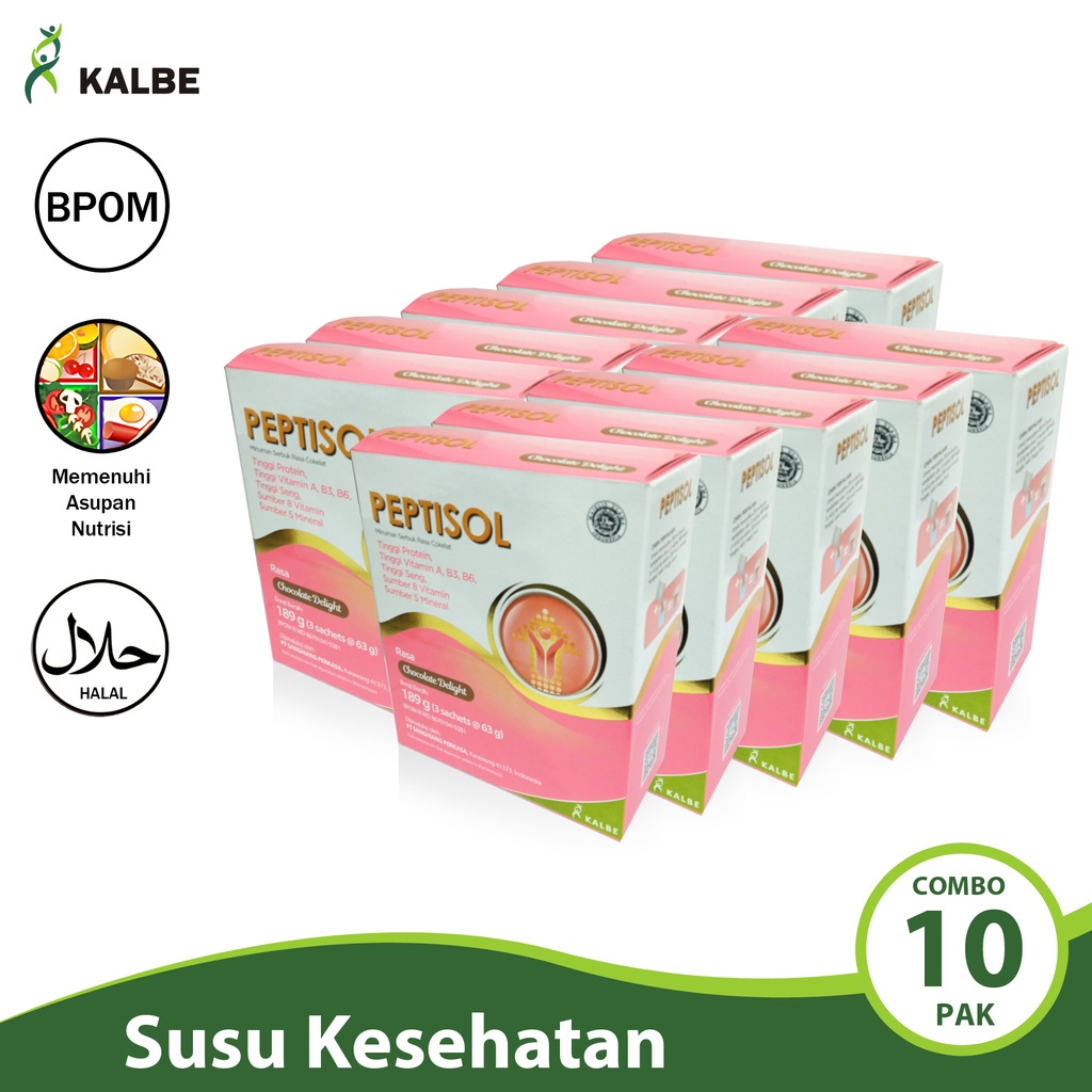 

Kalbe Peptisol Susu Kesehatan Combo 10 Pak Pangan Olahan Bpom Rasa Coklat Delight Cmb10-Sah