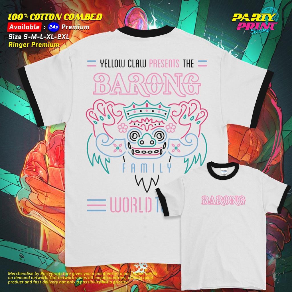 Partyprintstore Kaos Raglan 3/4 Ringer Tee Pria Band Yellow Claw Barong World Tour II
