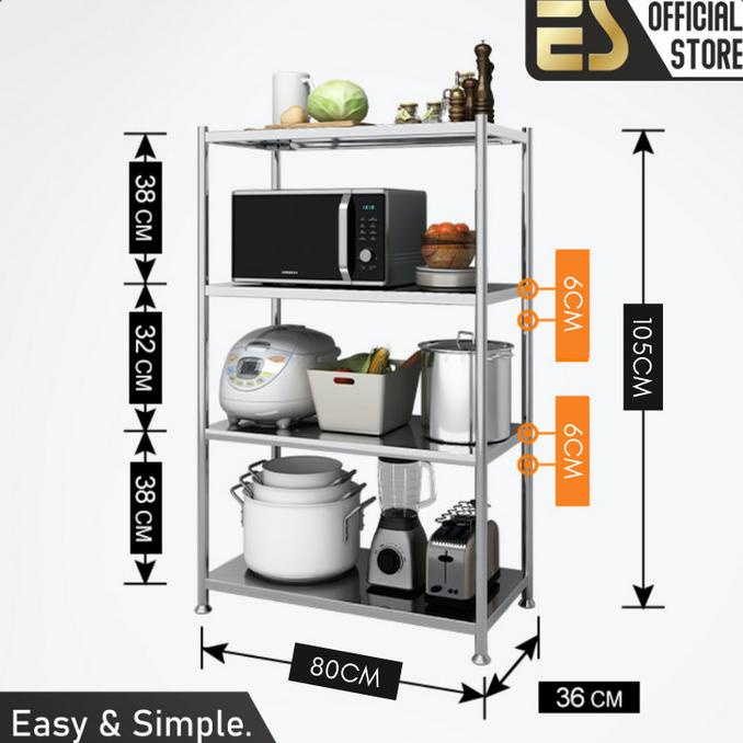 ES Rak Dapur Rak Susun Rak Stainless Steel 4 Susun Rak Penyimpanan