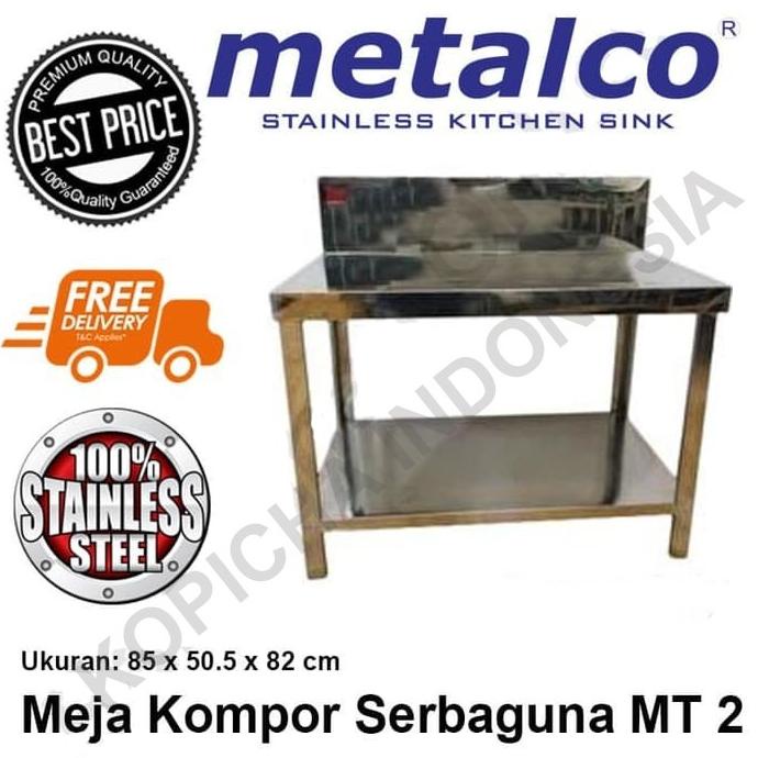 Meja Dapur / Kompor Stainless Steel 2 Rak Serbaguna Metalco MT2