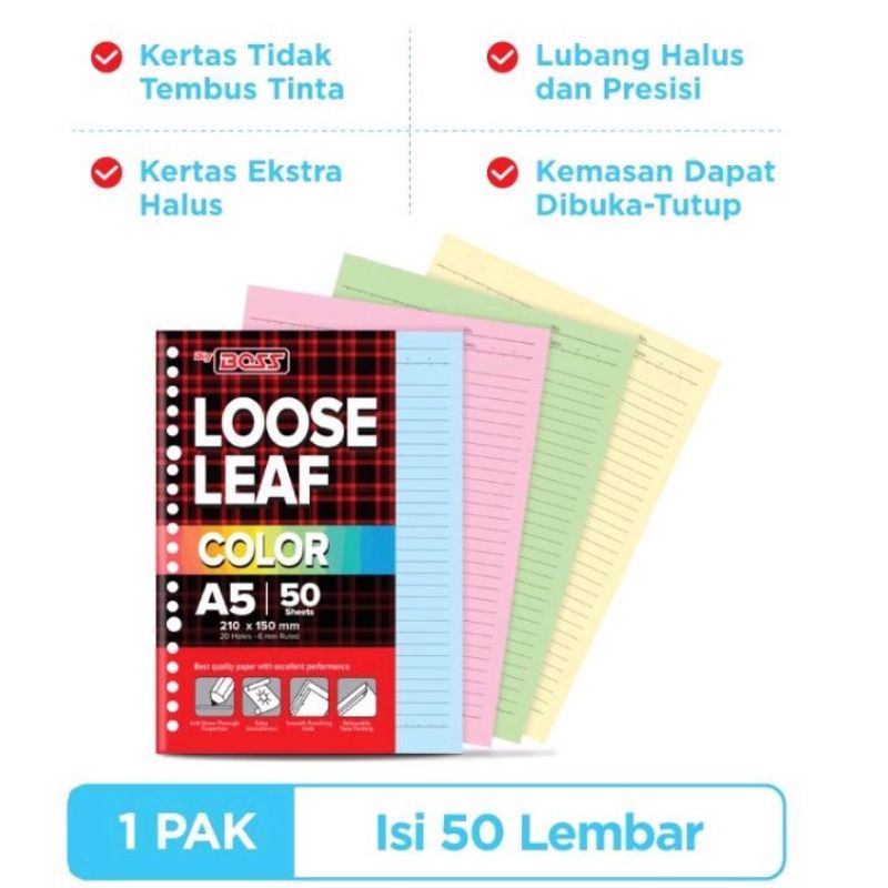 

ATK-POINT | BIGBOSS Loose leaf Color A5 Mix warna 50 lembar / Loose leaf rainbow A5 Bigboss