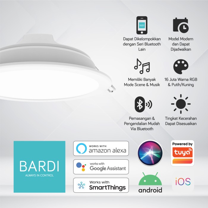 BARDI Smart Beacon Panel Downlight 14W RGBWW Bluetooth Gateway Lampu Pintar On Off otomatis