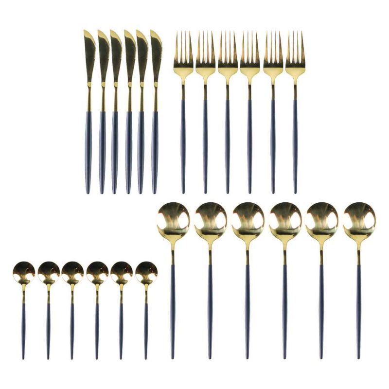 Tander Black Gold Cutlery Set Perlengkapan Makan Sendok Garpu Pisau 24PCS - TD-4128