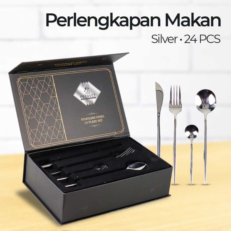 Tander Silver Cutlery Set Perlengkapan Makan Sendok Garpu Pisau 24PCS - TD-4128