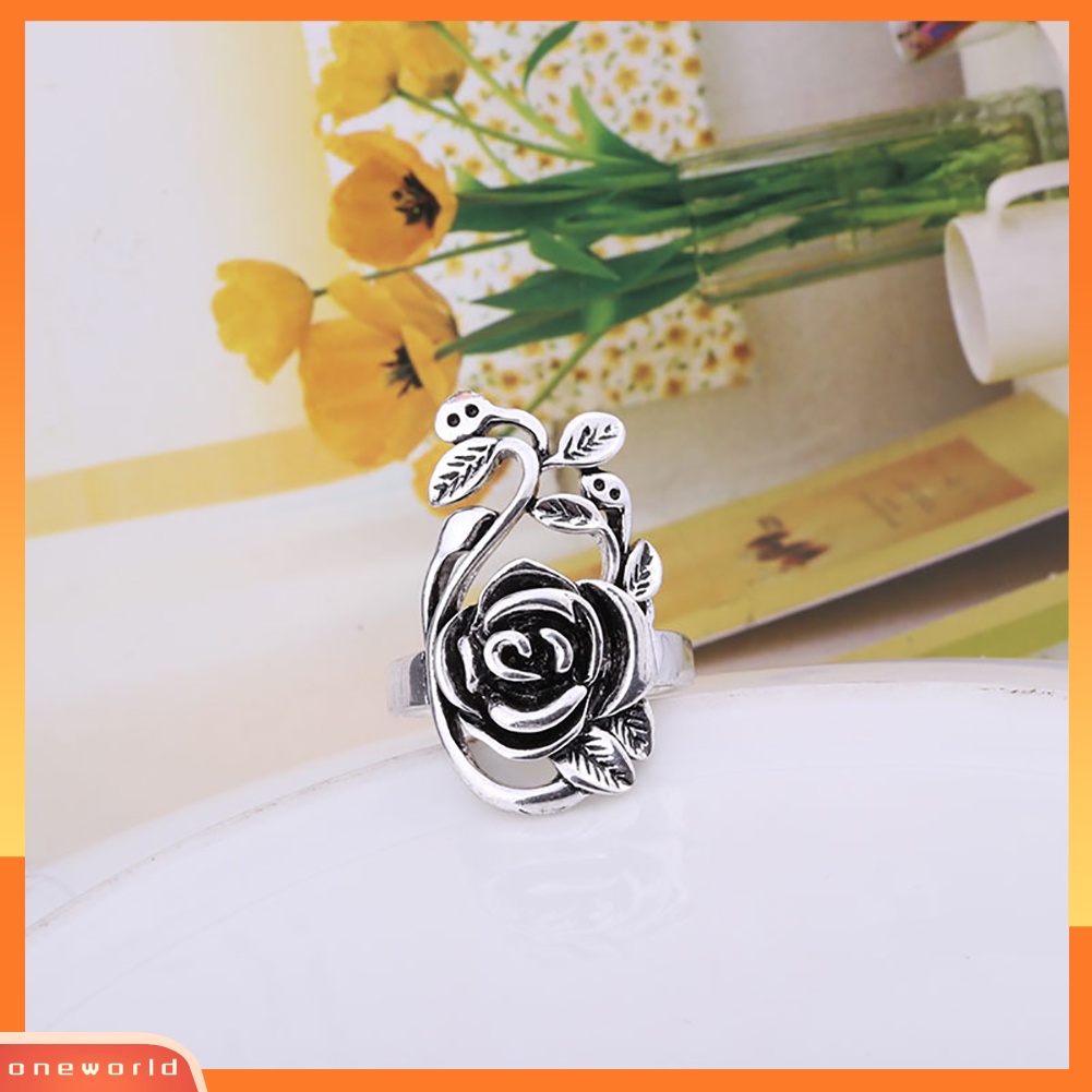 {oneworld} Gothic Wanita Bunga Mawar Paduan Enamel Jari Cincin Cosplay Perhiasan Hadiah