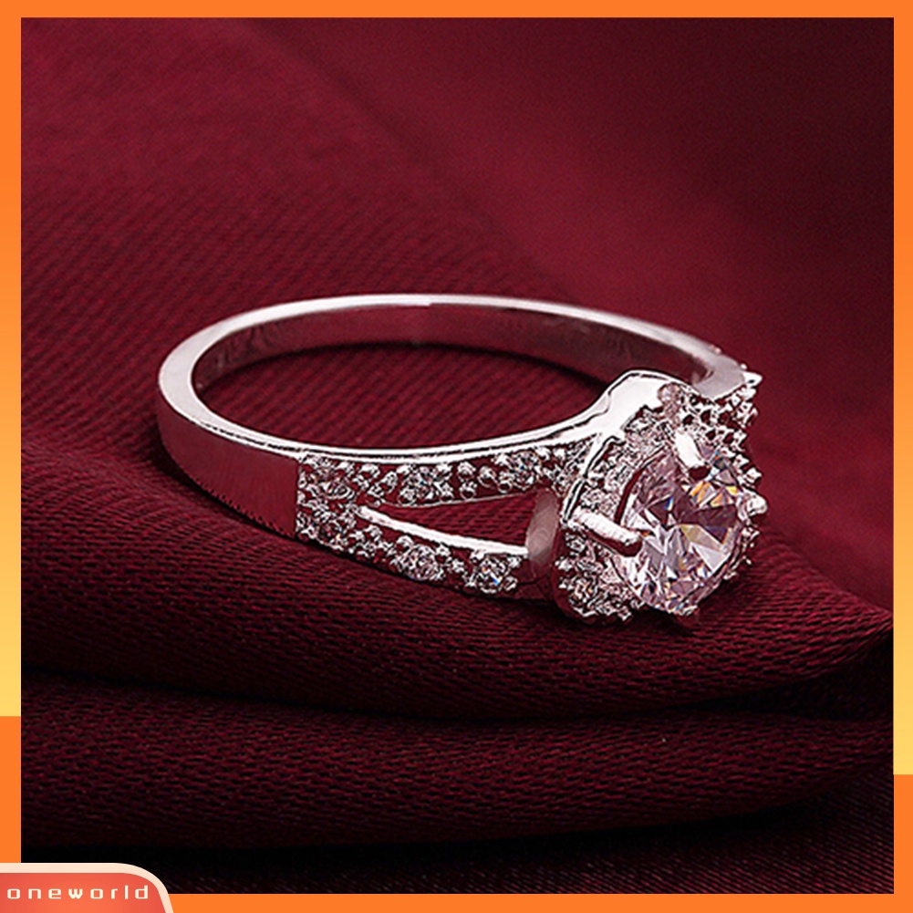 {oneworld} Wanita925 Sterling Silver Kristal Cinta Berbentuk Hati Cincin Pengantin Pernikahan Perhiasan