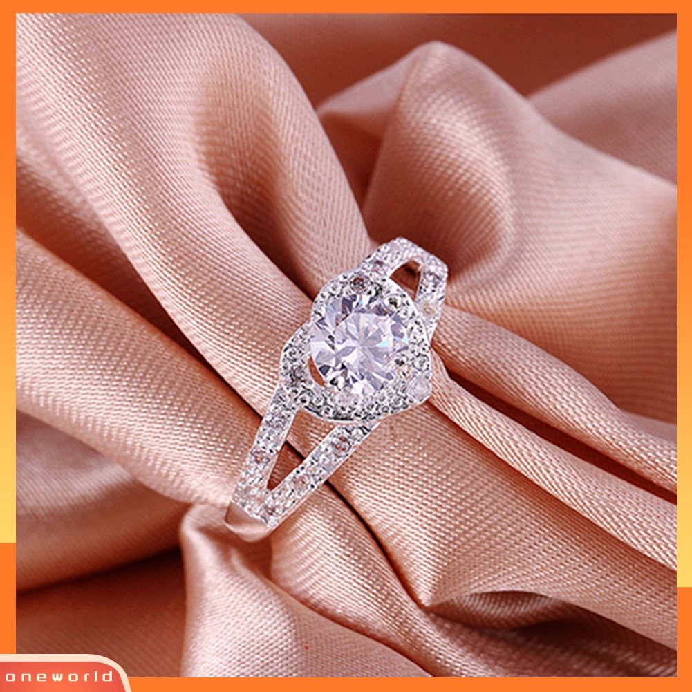 {oneworld} Wanita925 Sterling Silver Kristal Cinta Berbentuk Hati Cincin Pengantin Pernikahan Perhiasan