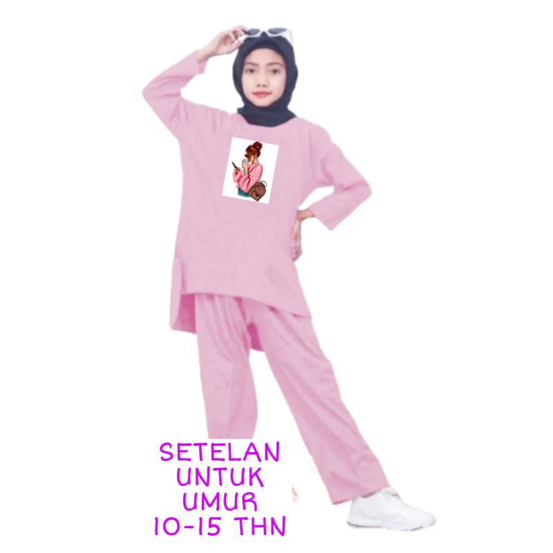 Setelan Anak Perempuan Kaos Lengan panjang dan Celana panjang untuk Umur 10 11 12 13 14 15 Tahun . One Set Remaja Terbaru 2023 Viral Setelan Anak Remaja Kekinian Minum Kopi