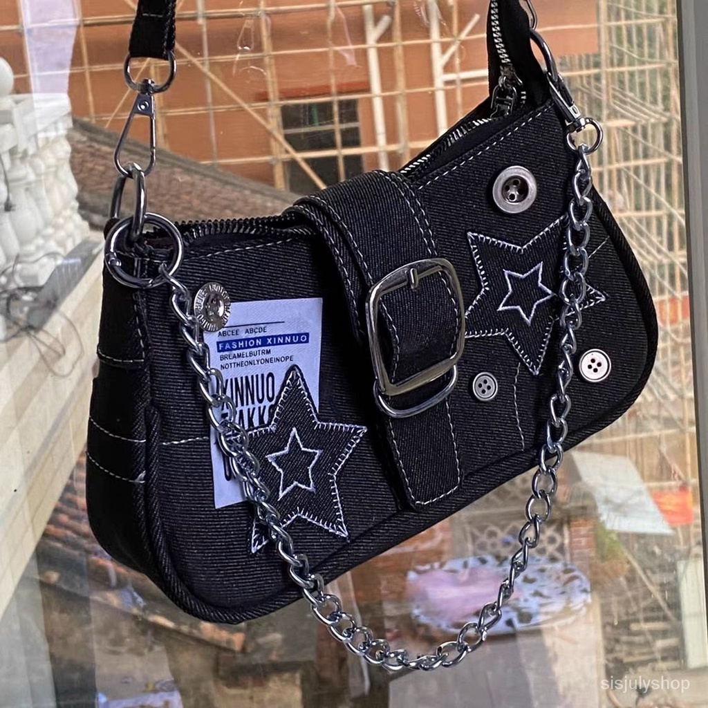 [✅BISA COD] #Sisjuly# Tas Selempang Wanita / Tas Selempang Denim Bintang Y2K Baru / Tas Rantai Wanit
