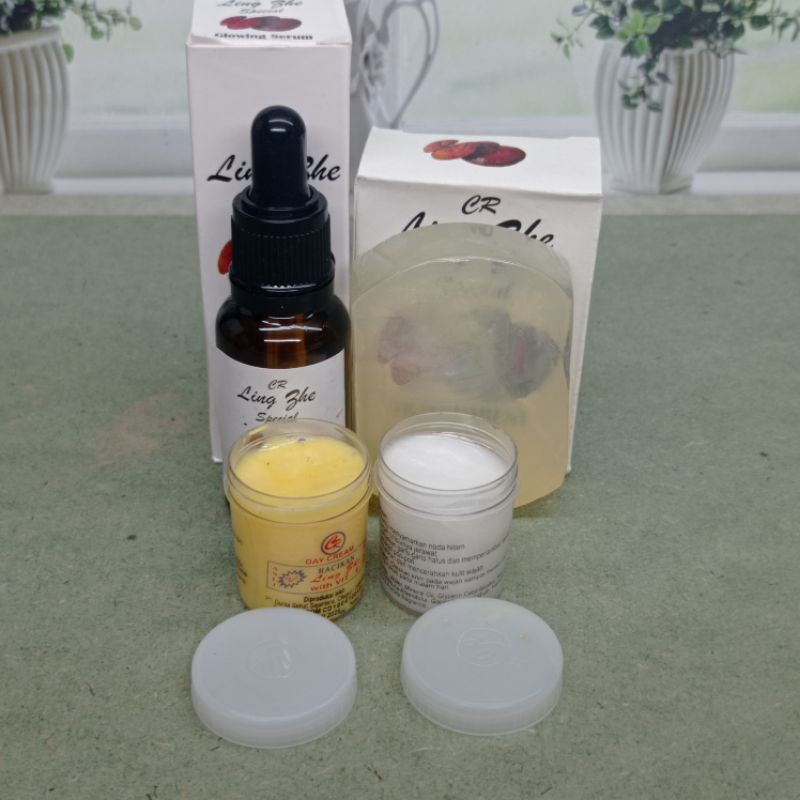 PAKET KOMPLIT 5IN1 LINGZHI//SABUN,TONER,SERUM,CREAM SIANG MALAM