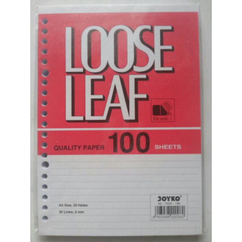 

Loose Leaf Kecil Joyko A5 isi 100 Kertas Binder Blinder Refill Blinder