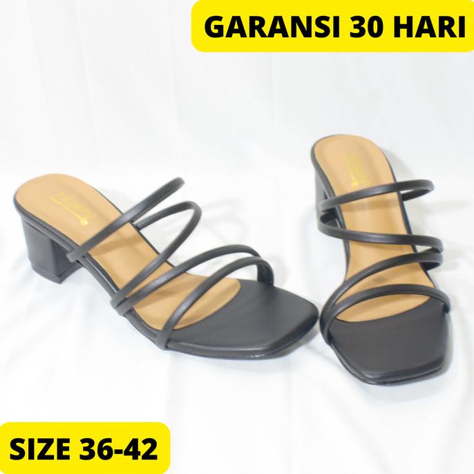 Promo Sandal Heel Wanita Premium Big Size 41 42 Pesta Kerja Kuliah Hitam