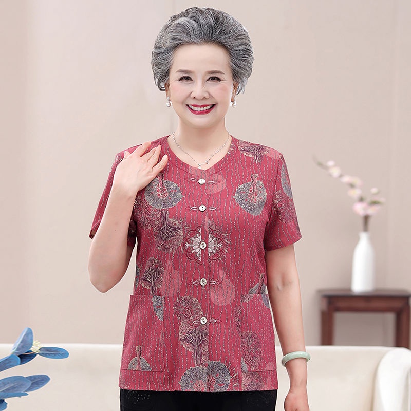 60-70 Tahun 80 Orang Tua Baju Musim Panas Wanita Tua Lengan Pendek Nenek Pakaian Wanita Tua T-shirt 
