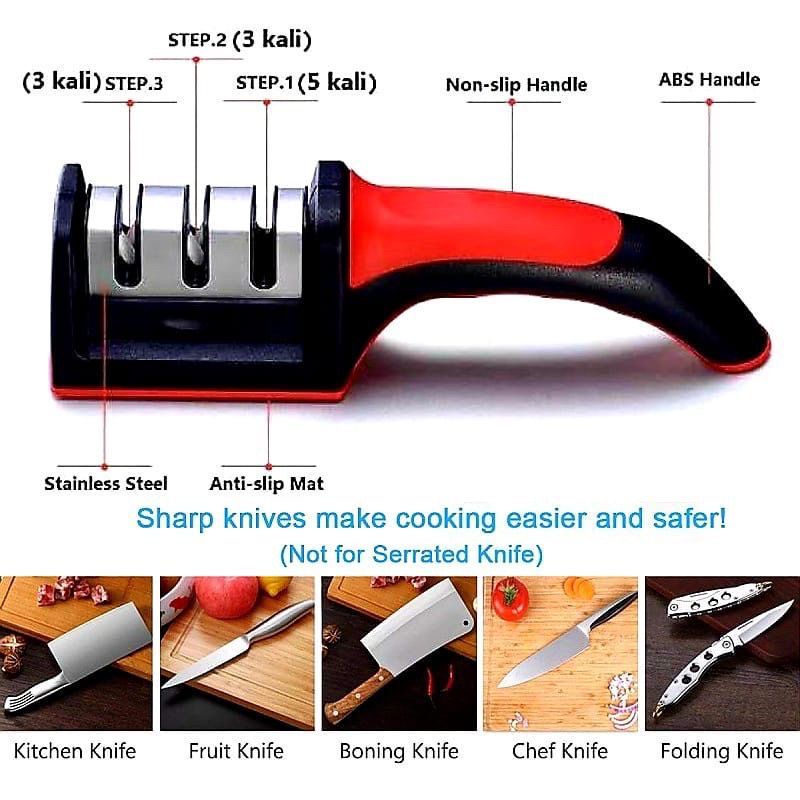 ALAT PENGASAH PISAU DENGAN PEGANGAN ERGONOMIS  / 3 TAHAP ASAHAN