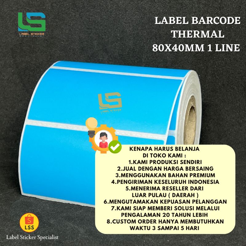 

Label Sticket Thermal 80X40 MM Isi 380 PCS Biru