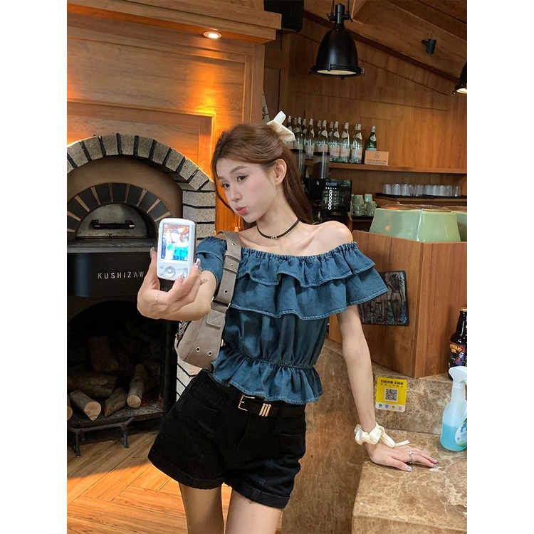 Kemeja denim lengan pendek gaya Korea musim panas model baru