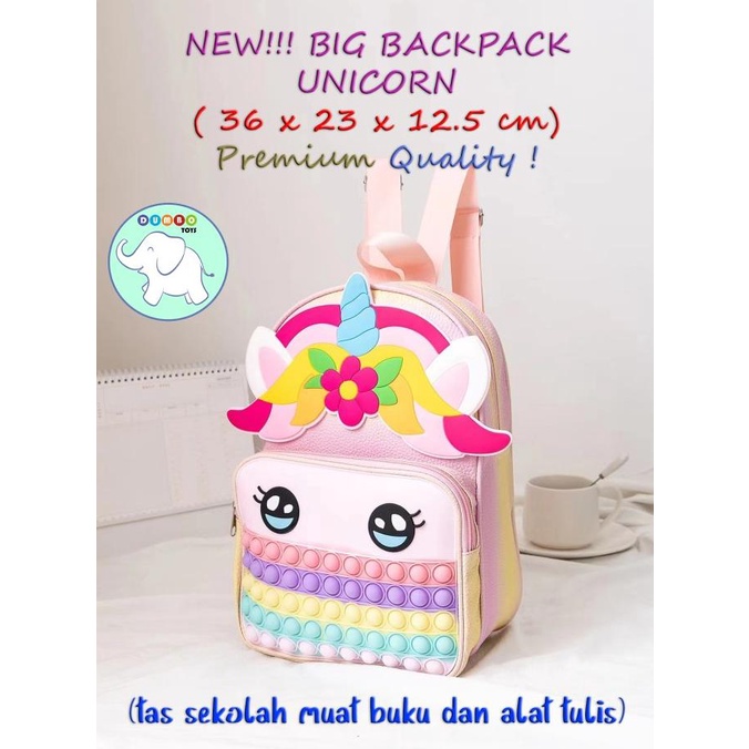 Tas Sekolah Anak SD Cewek Pop It Unicorn Rainbow Backpack Ransel Besar